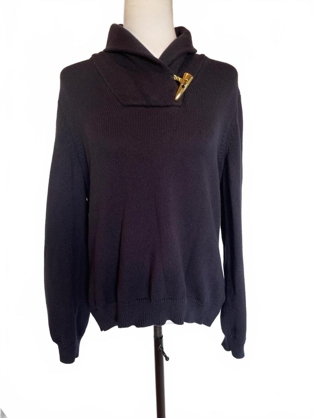 Lauren Ralph Lauren Navy Shawl Collar Toggle Cotton Sweater Women's XL